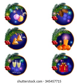 Set of vector illustration with pictures of a Christmas style. It can be used for greeting cards.