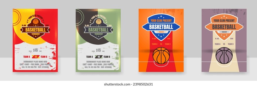 A set of Vector illustration of a poster template for a basketball tournament, an Vector Icon of a basketball on a poster