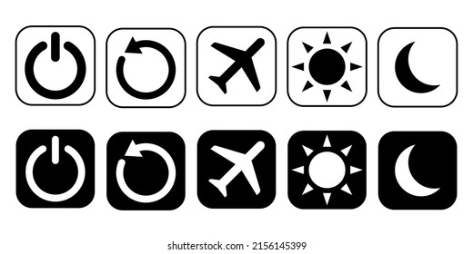  Ajuste de potencia de iluminación de vectores, reinicio, modo de avión, iconos de modo claro y oscuro 