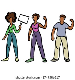 
Set of vector illustration with protesting black people. flat style. black lives matter. people character.