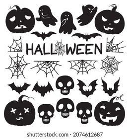 Set vector illustration of quirky fun retro Halloween trick or treat design elements, such as pumpkins and more. Perfect for invitations, children's design and packaging.