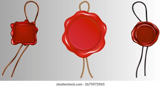 Definir ilustração vetorial do selo de cera vermelha Em branco .