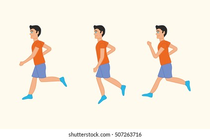 Set of vector illustration of running boy or young man