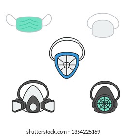 set of vector illustration safety mask and respirator for industrial construction painting flat design style