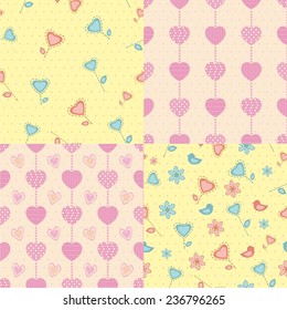 Set of vector illustration seamless pattern with hearts