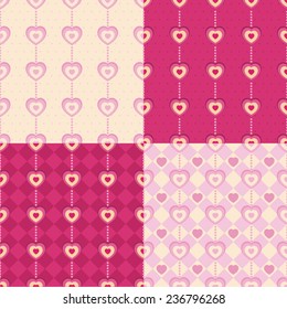 Set of vector illustration seamless pattern with hearts