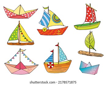 set vector illustration of ships, sticker pack