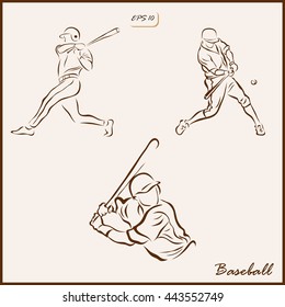 Set of a vector Illustration shows a Baseball reflects hit batsman. Baseball