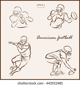 Set of a vector Illustration shows a football player with ball. American football