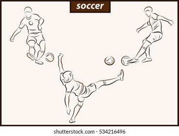 Set of a vector illustration shows a football player kicks the ball. Soccer