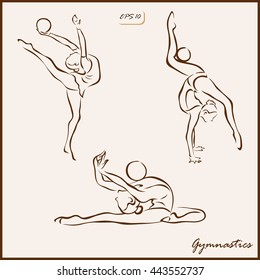 Set of a vector Illustration shows a Gymnast performing exercises with the ball. Gymnastics
