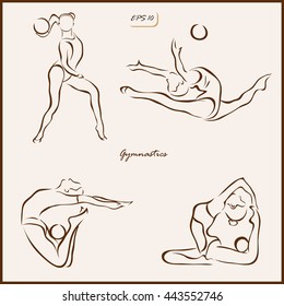 Set of a vector Illustration shows a Gymnast performing exercises with the ball. Gymnastics
