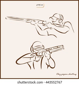 Set Of A Vector Illustration Shows A Kind Of Sport. Clay Pigeon Shooting