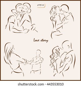 Set of a vector Illustration shows a loving couple man and woman