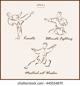 Set of a vector Illustration shows a Martial arts. Wushu, Karate