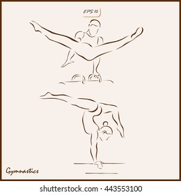 Set of a vector Illustration shows a Mens and womens gymnastics