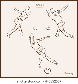 Set of a vector Illustration shows a player throwing ball. Bowling