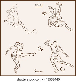 Set of a vector Illustration shows a Soccer player kicks the ball. Soccer