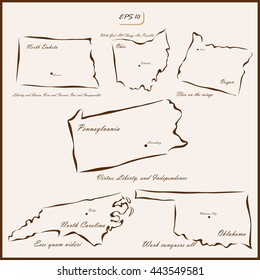 Set of a vector Illustration shows a states of America isolated on background