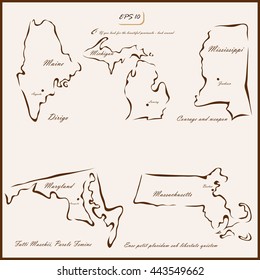 Set of a vector Illustration shows a states of America isolated on background
