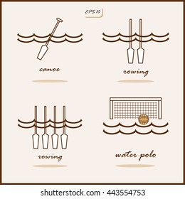 Set of a vector Illustration shows a Summer Sports. Rowing, Canoe, Water polo