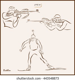 Set of a vector Illustration shows a Winter Sports. Biathlon
