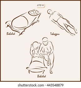 Set of a vector Illustration shows a Winter Sports. Bobsled and Toboggan