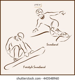 Set of a vector Illustration shows a Winter Sports. Freestyle Snowboard and Snowboard