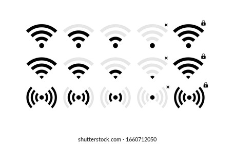 Set of vector illustration signal icon or symbol. Remote access and radio waves communication symbols. Eps 10