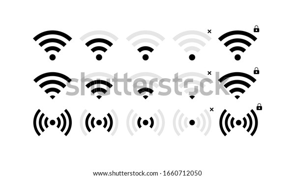 ベクターイラスト信号のアイコンまたはシンボルのセット リモートアクセスと電波通信シンボル Eps10 のベクター画像素材 ロイヤリティフリー