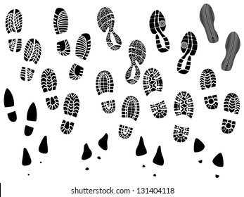 Set of vector illustration silhouettes shoe prints (sole).