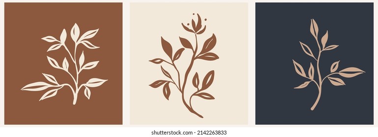 Establecer la ilustración vectorial en el estilo simple de la mano y de la linocut - impresión natural, patrón de afiches o logotipo - ilustración natural - flores naturales y cerámica