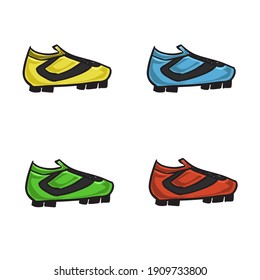 Set Vector illustration Soccer shoes or football shoes in four colors yellow, red, blue, and green. Good for Football or soccer illustration, poster, banner.