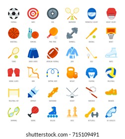 Set vector illustration of sports equipment. Flat elements on white background.