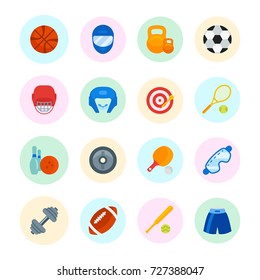Set vector illustration of sports equipment. Flat elements on white background.
