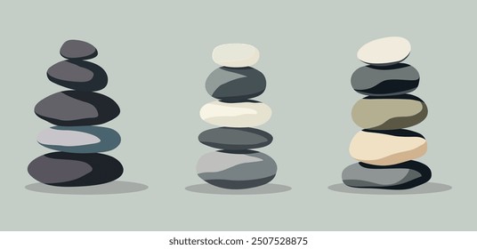 Set of vector illustration of stacked pebbles, symbolizing balance and tranquility