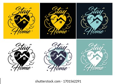 A set of vector illustration of a stay at home sign, a campaign to stop the spread of germ to stay safe stay healthy in various option color 