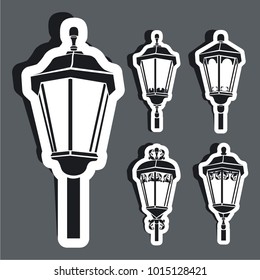 Set vector illustration stickers city street lantern