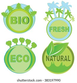 Set vector illustration with stickers and logo for miscellaneous goods