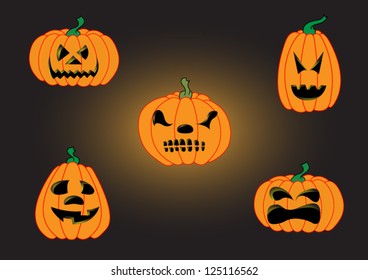 Set Of Vector Illustration Stylish Halloween Pumpkins