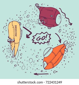 Set of vector illustration of submarines