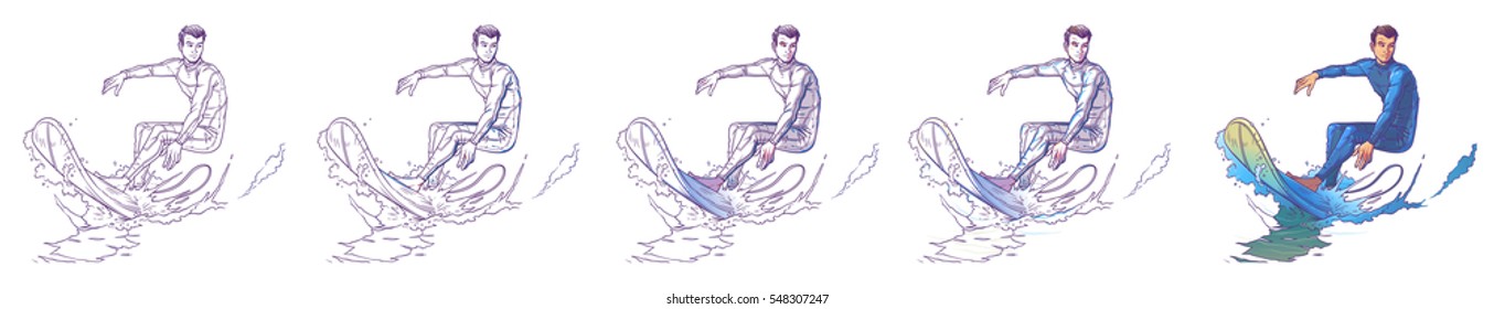 Set vector illustration of a surfer