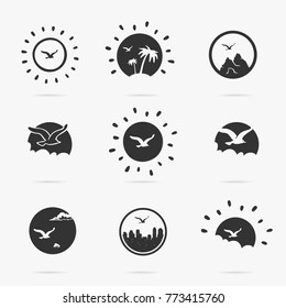 Set Vector Illustration The Symbol Flight Bird