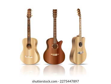 Set of vector illustration symbols of wooden guitars, realistic design there are three types of styles and isolated on white background. Eps 10