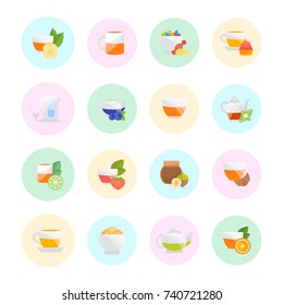 Set vector illustration of tea ceremony. Flat elements on white background.