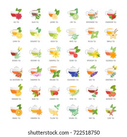 Set vector illustration of tea. Flat elements on white background.