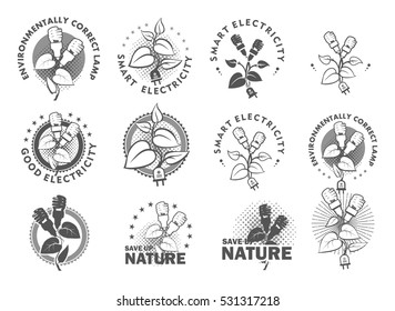 set Vector illustration of a template for a business or company sign on environmental issues, green energy in two colors black and white
