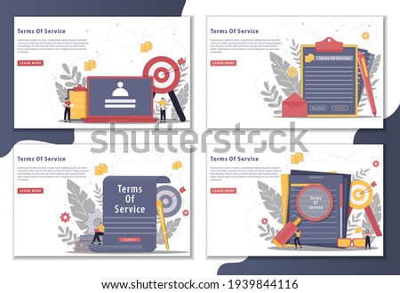 Set of Vector illustration Term of service concept with landing page. terms of service contract document signed Clipboard with terms of service document. Terms of use, terms and conditions concepts.