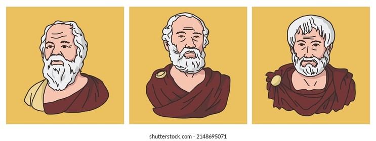 set vector illustration of three Greek philosophers from Athens socrates, plato, and aristotle