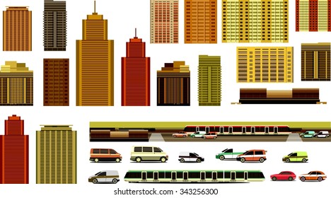 set vector illustration of transport and roads on a white background